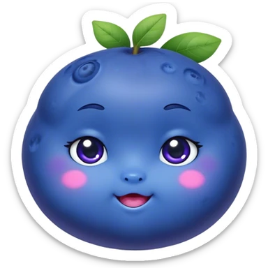 Cute Kawaii Blueberry, small and chubby, deep blue-purple with a tiny leafy crown, bright sparkling eyes, a soft round body, cute blushing cheeks, full of berry sweetness! sticker
