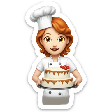 A redhead pastry chef making a cake sticker