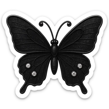 single charcoal black butterfly, deep black enamel, sparkling gems sticker