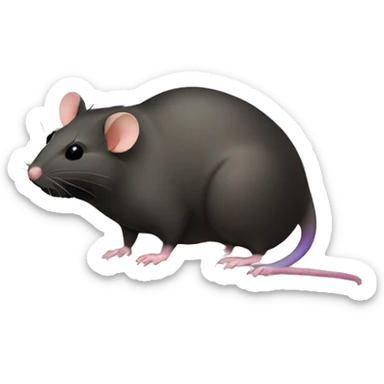 A Rat That is fat and has black Duck feet and three hairs and has a rainbow tail sticker