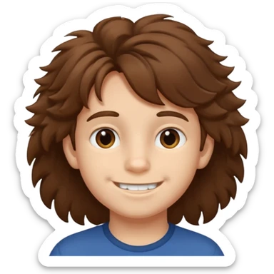 Boy with fluffy hair smiling and numbers 67 near him sticker