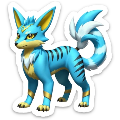 Shiny cyan Zeraora-Renamon-Electrike-Umbreon-Lombax-Weregarurumon-fusion-creature (full body sticker