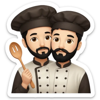 CHEF CON PELO NEGRO Y BARBA NEGRA, OJOS MARRON OSCURO QUE ES BESADO sticker