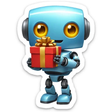 cute robot holds a gift sticker