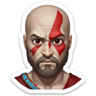 Visage de Kratos du jeu PlayStation a la perfection, c'est a dire que la marque rouge doit partir jusqu'à l'arrière du crâne et il n'a rien du côté de l'oeil droit donc gauche pour moi  sticker