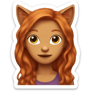 Red cat with long brown hair girl sticker