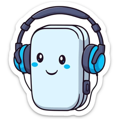 Cute black headphones with small blue lights and a happy face sticker