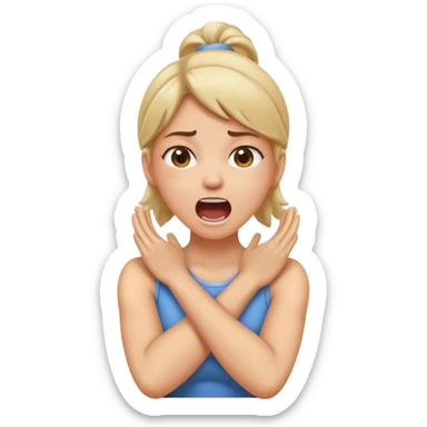 girl with arms crossed holding neck screaming sticker