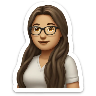 Long Brown hair chubby girl with glasses sticker