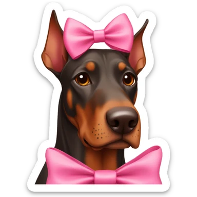 Red Doberman with pink bow sticker