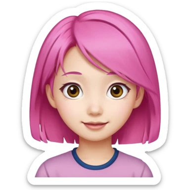 An Asian girl with  pink hair, big eyes,sweet
 sticker