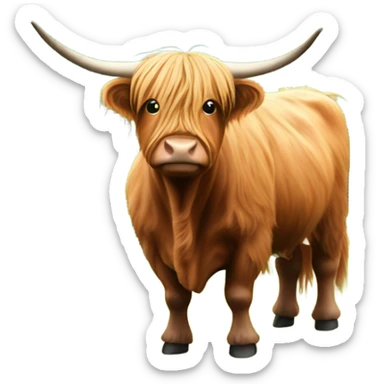 Highland cow in front of green hills sticker