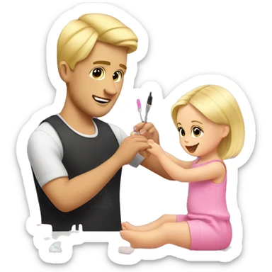 blonde babydaughter gives blonde dad a manicure sticker