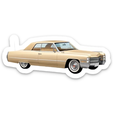 Clean-lined beige 1966 Cadillac DeVille, very minimalistic approach, 30-degree perspective, simplified iconic silhouette, Once Upon a Hollywood vehicle, iOS emoji style sticker