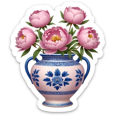 Pink peonies in a vintage vase sticker