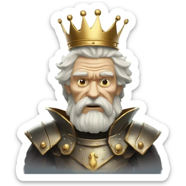 Vintage King hamlet old man big beard gold crown wearing armour fading ghost hands out trapped melting into wisps sticker