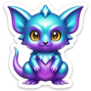 Randomly-colored sparkly exotic chibi Fakémon-creature sticker