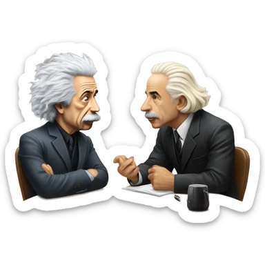 Joe Rogan sitting at desk interviewing Albert Einstein  sticker