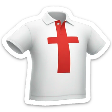 a red polo shirt with a white cross on the right corner  sticker