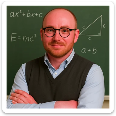 Make the skin much rosier while maintaining the original style of the professor with very short hair, receding hairline, thin beard, and glasses. sticker