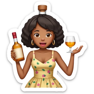black Girl With tongue out and full liquor bottle sitting on top her head  sticker
