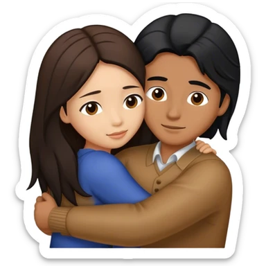 Caramel brown man with long black hair hugging brown hair Filipina sticker