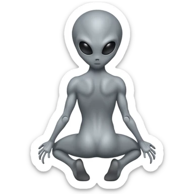 fullbody gray alien kneeling BACKVIEW sticker