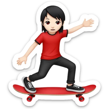 emo emoji, black and red skateboard, edgy and expressive sticker