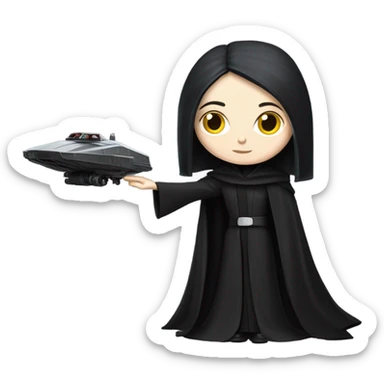 Jedi teen Morticia Addams driving or flying on a red imperial patrol speeder  sticker
