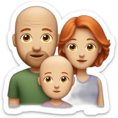 poor family of 3 white people, male child, bald dad, red hair mother sticker