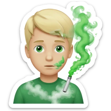 boy with green smoke due to the unpleasant smell on his body, blond and blue eyes. sticker