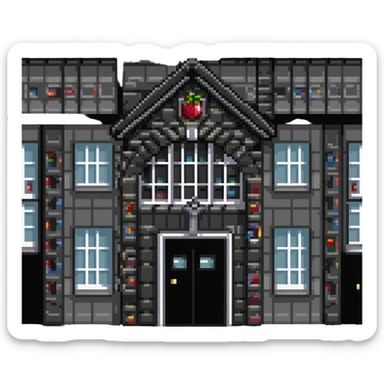 school building with classroom windows and entrance door, no flag sticker