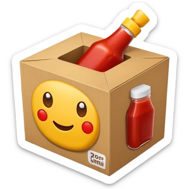 a small box have 2 sides, ketchup and mustard sticker