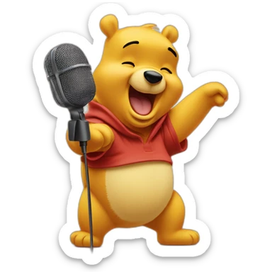 Winnie the pooh singing with a microphone sticker