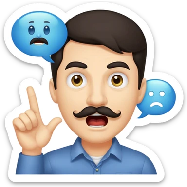 Random guy with light skin dark hair and eyes with a mustache screaming  the word FABIAN all in upper case in a Speech bubble  sticker