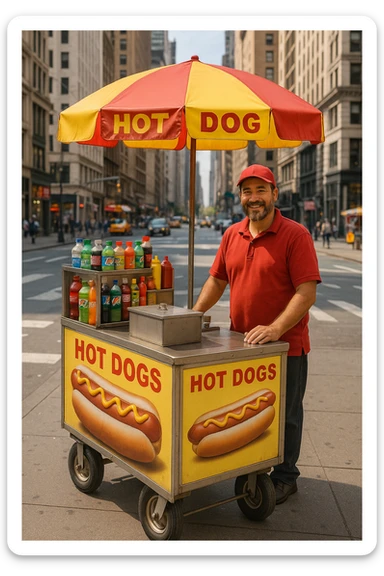 hotdog seller in New York with cart sticker