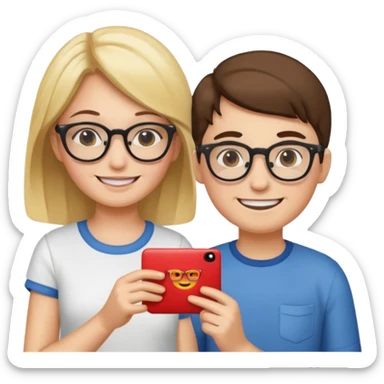 Make an emoji of a girl who is teaching a boy how to make emojis sticker