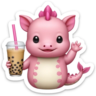 Axolotl waving while drinking boba tea sticker