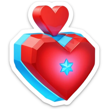 A blocky geometric red 3D heart with a glowing blue star inside sticker