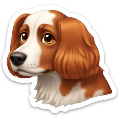 Red-haired dog with a fair girl sticker