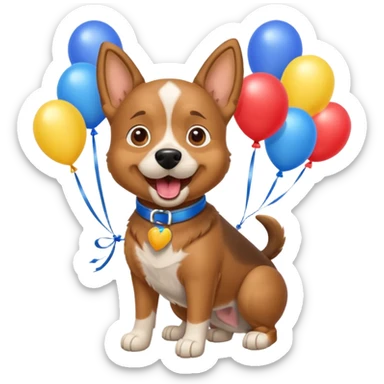 caricatura gorgi gales perrita celebrando feliz con globos y emocion con collar celeste  sticker