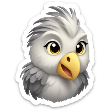 A cartoon-style cockatiel emoji with gray feathers and a touch of yellow on its head and crest, designed as a sweet and gentle girl. The cockatiel is softly smiling, radiating a tender and lovable expression. sticker