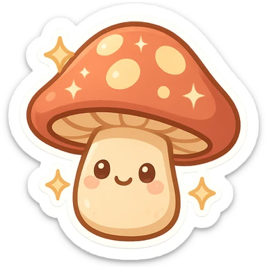 Sparkling chibi sticker mushroom, cute and exaggerated sticker