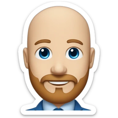blue-eyed fat smiling bald man with a long brown beard in a blue suit sticker