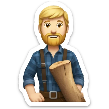 white man lumberjack with beard blond hair chopping firewood sticker
