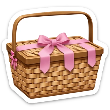 picnic basket with a subtle pink ribbon, natural look sticker