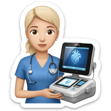 Cardiac sonographer with Philips ultrasound machine sticker