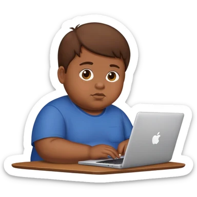 fat brown kid with brown hair using laptop sticker