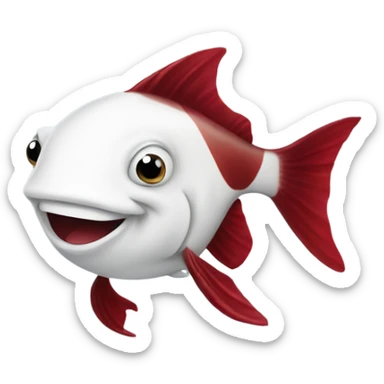 One white fish happy dark red fins  sticker