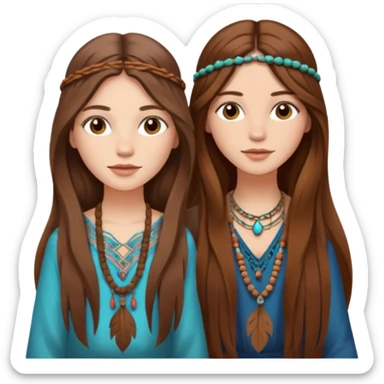 2 long brown hair boho women  sticker